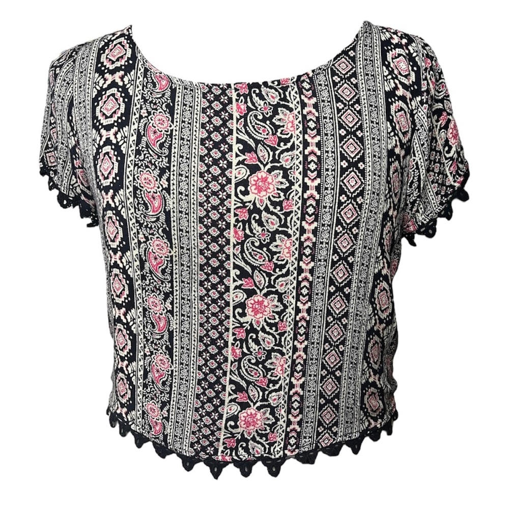 🪭 Forever 21 Los Angeles Short Sleeve Top, Bohemian, Boho, Crop, Size Small